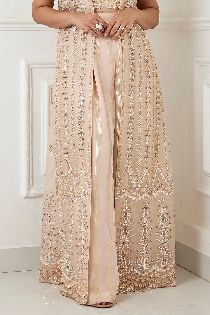 Peach Organza Embroidered Jacket Set by Chamee and Palak at Pernia's Pop Up Shop