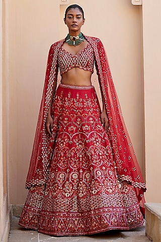 SAARYA Embroidered Mirror Work Ready to Wear Lehenga & Blouse With Dupatta  - Absolutely Desi