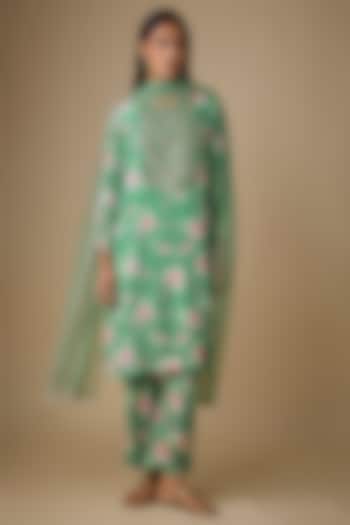 Green Georgette Floral Printed Kurta Set by Chamee and Palak at Pernia's Pop Up Shop