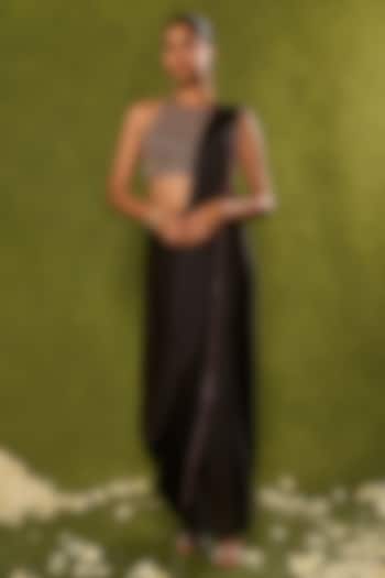 Black Soft Silk Chiffon Dhoti Wedding Saree Set by Chamee and Palak at Pernia's Pop Up Shop