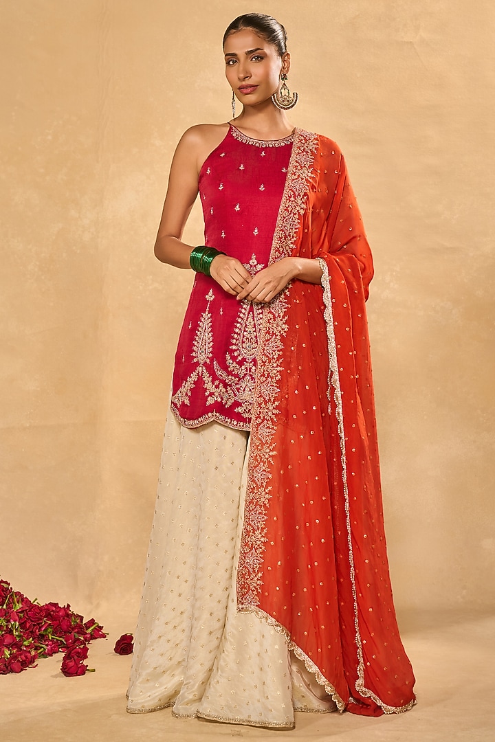 Ivory Tissue Jamawar Wedding Sharara Set by Chamee and Palak at Pernia's Pop Up Shop