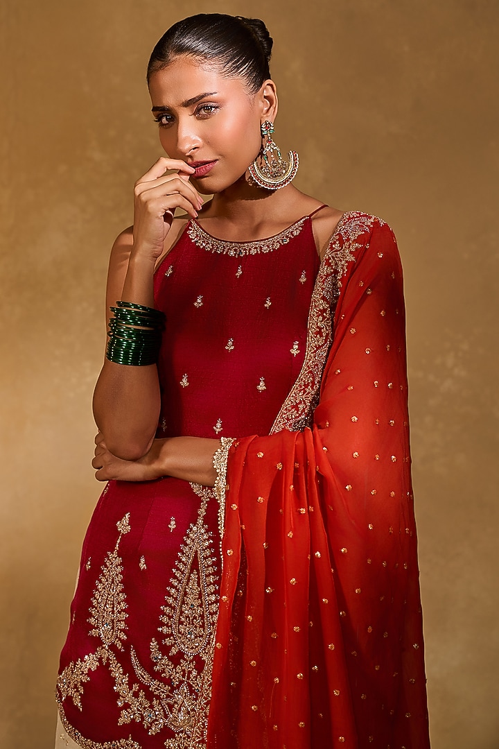 Ivory Tissue Jamawar Wedding Sharara Set by Chamee and Palak at Pernia's Pop Up Shop