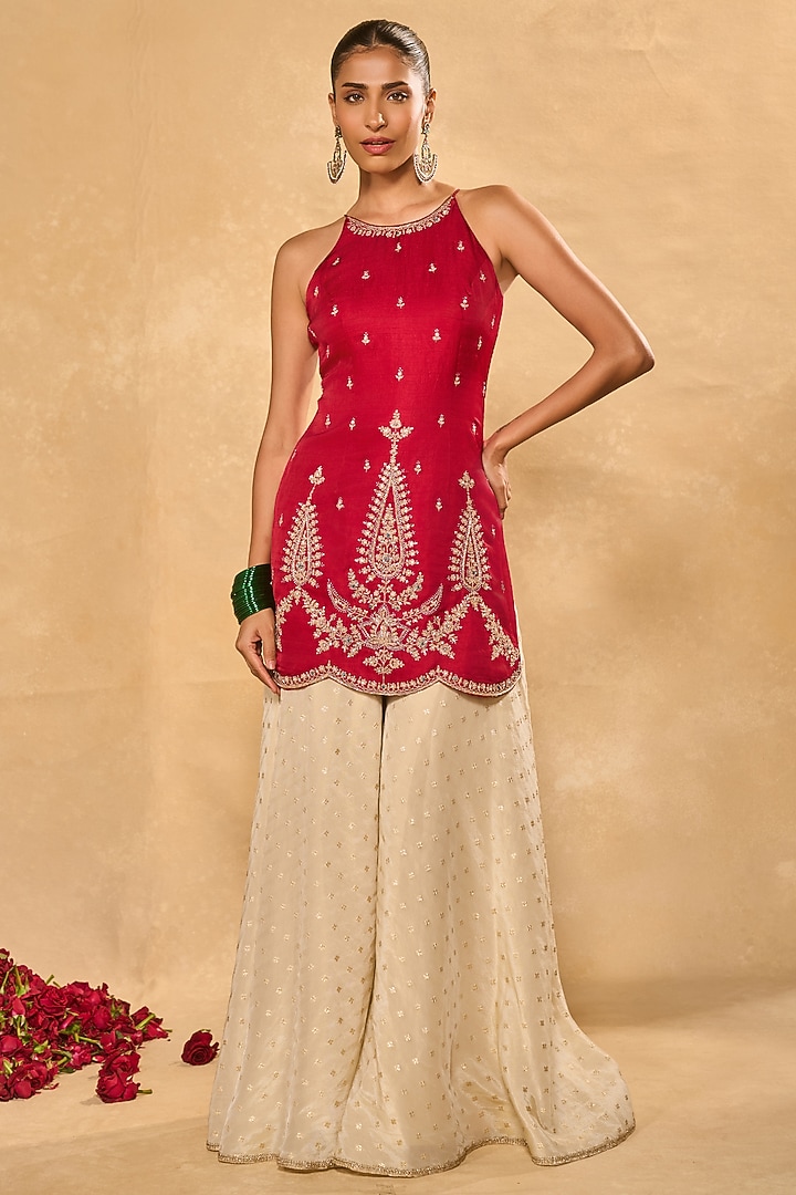Ivory Tissue Jamawar Wedding Sharara Set by Chamee and Palak at Pernia's Pop Up Shop