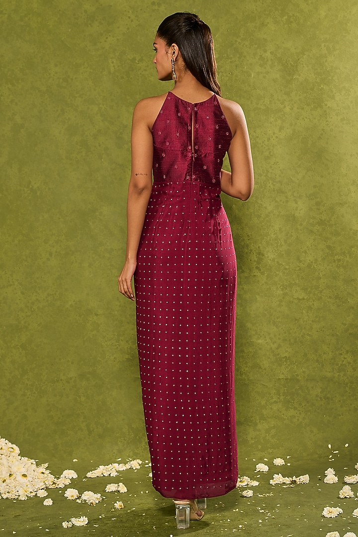 Red Wine Raw Silk Cascade Cowl Cocktail Dress by Chamee and Palak at Pernia's Pop Up Shop