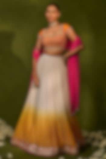 Ivory & Saffron Georgette Ruched Wedding Lehenga Set by Chamee and Palak at Pernia's Pop Up Shop