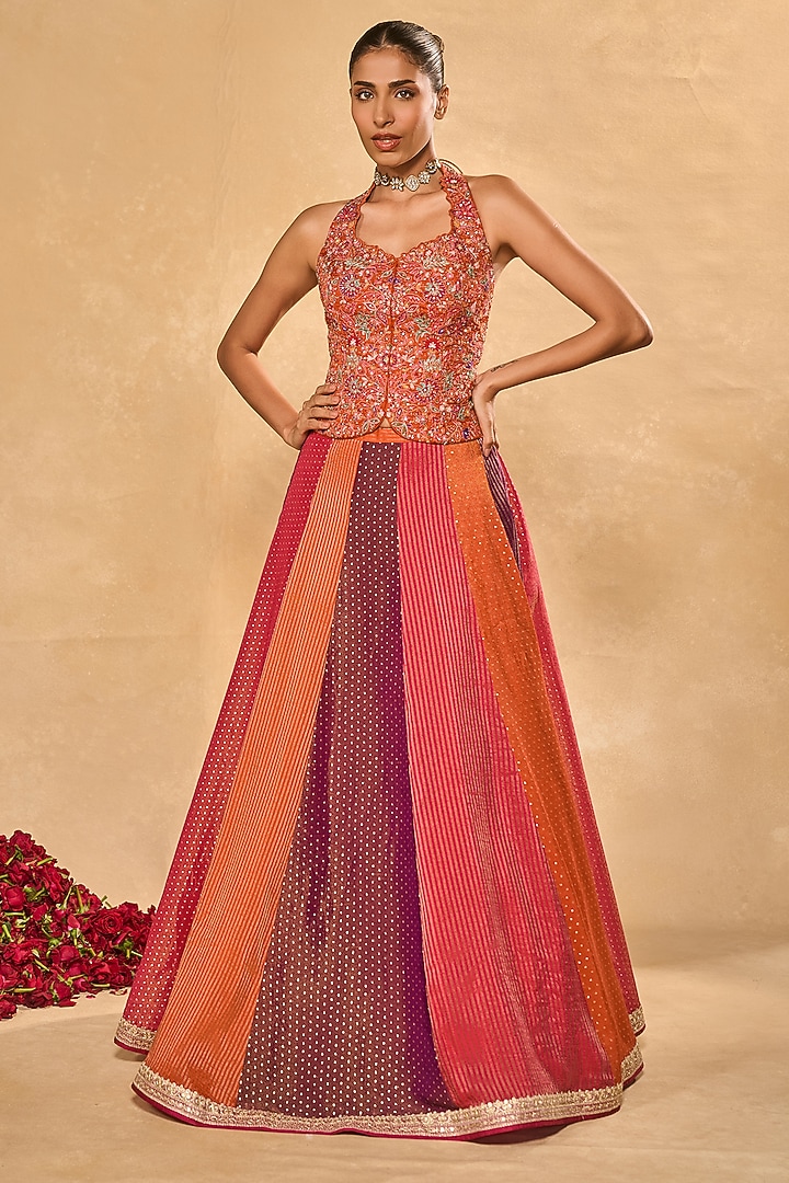 Multi-Colored Tissue Jamawar Wedding Lehenga Set by Chamee and Palak at Pernia's Pop Up Shop