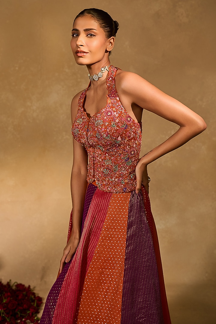 Multi-Colored Tissue Jamawar Wedding Lehenga Set by Chamee and Palak at Pernia's Pop Up Shop
