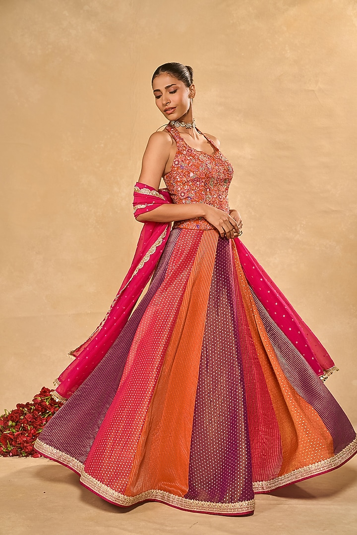 Multi-Colored Tissue Jamawar Wedding Lehenga Set by Chamee and Palak at Pernia's Pop Up Shop