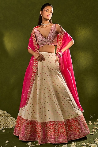 Ivory Tissue Jamawar Zari Lehenga Set by Chamee and Palak