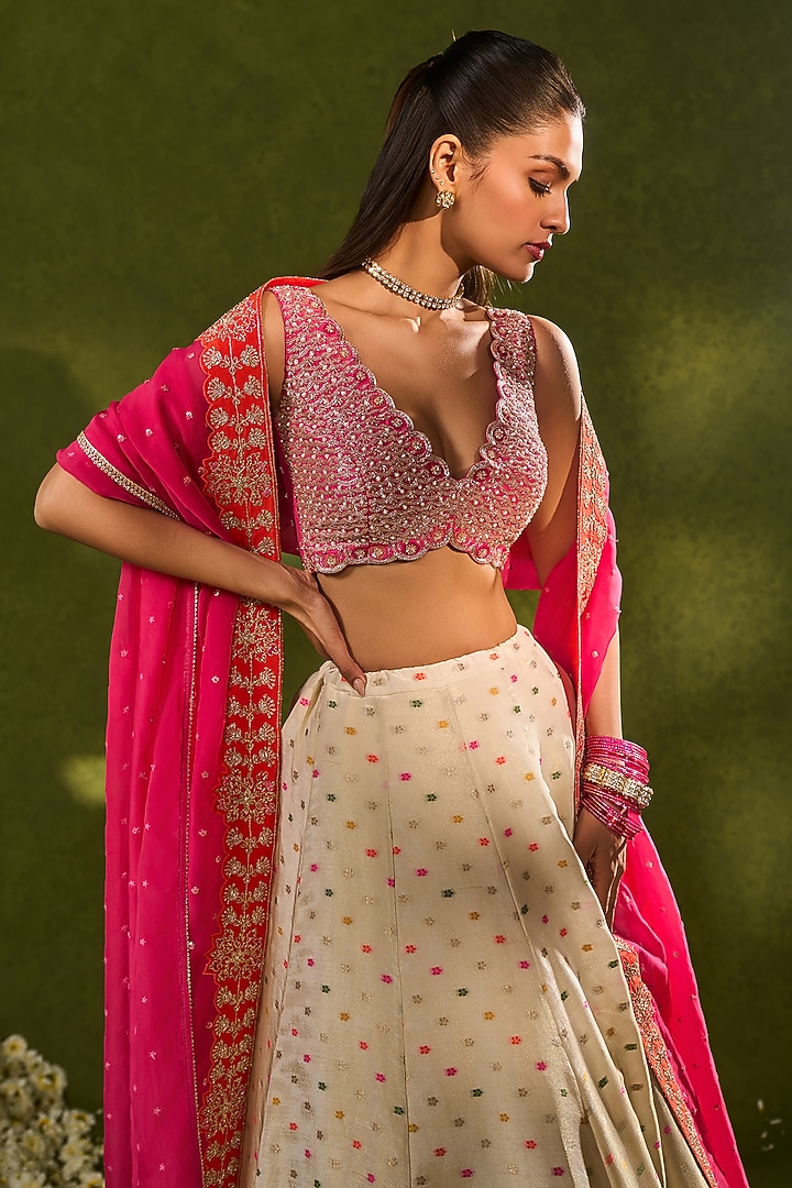 Ivory Tissue Jamawar Zari Wedding Lehenga Set by Chamee and Palak at Pernia's Pop Up Shop