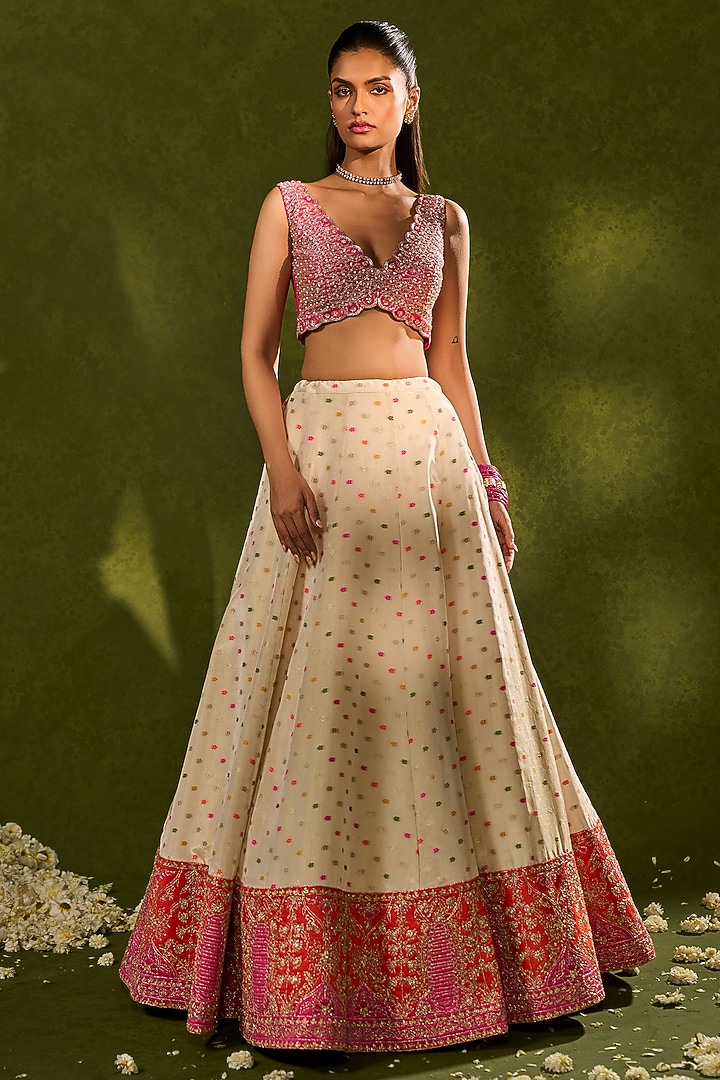 Ivory Tissue Jamawar Zari Wedding Lehenga Set by Chamee and Palak at Pernia's Pop Up Shop