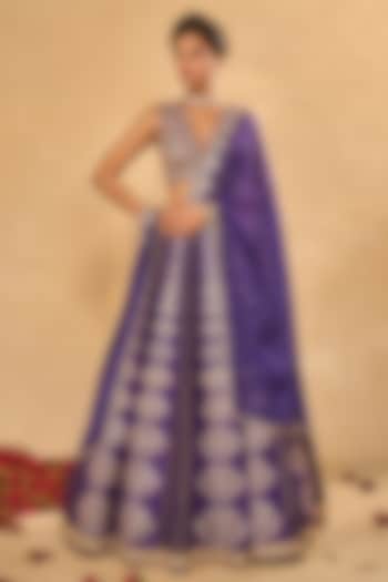 Purple Tissue Jamawar Zari Wedding Lehenga Set by Chamee and Palak at Pernia's Pop Up Shop