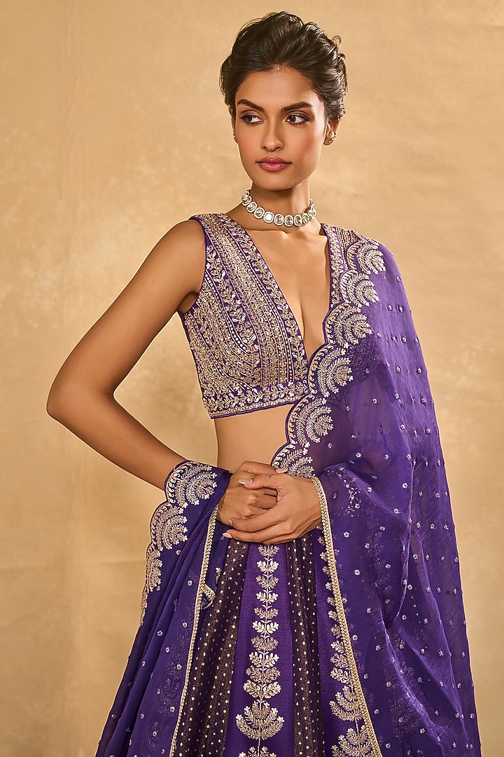 Purple Tissue Jamawar Zari Wedding Lehenga Set by Chamee and Palak at Pernia's Pop Up Shop