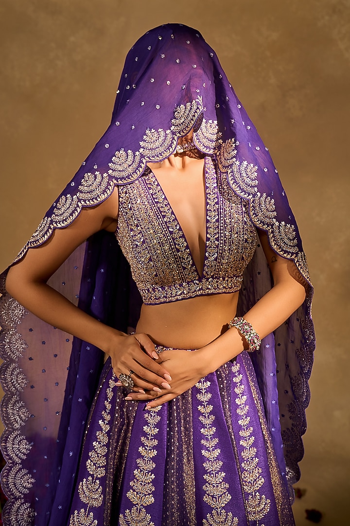 Purple Tissue Jamawar Zari Wedding Lehenga Set by Chamee and Palak at Pernia's Pop Up Shop