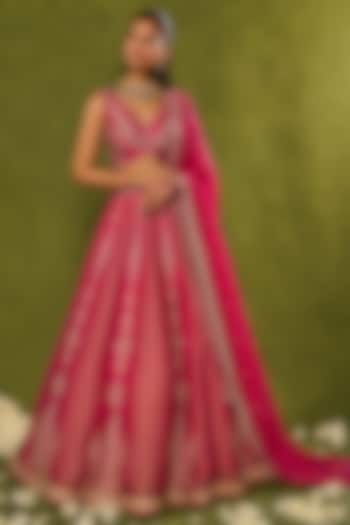 Pink Tissue Jamawar Zari Embroidered Wedding Lehenga Set by Chamee and Palak at Pernia's Pop Up Shop