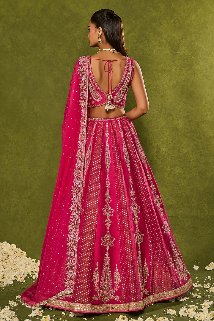 Pink Tissue Jamawar Zari Embroidered Wedding Lehenga Set by Chamee and Palak at Pernia's Pop Up Shop