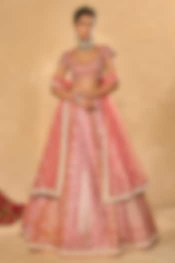 Pink & Orange Raw Silk Glass Beads Embroidered Bridal Lehenga Set by Chamee and Palak at Pernia's Pop Up Shop