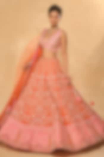 Orange Organza Zari Embroidered Bridal Lehenga Set by Chamee and Palak at Pernia's Pop Up Shop