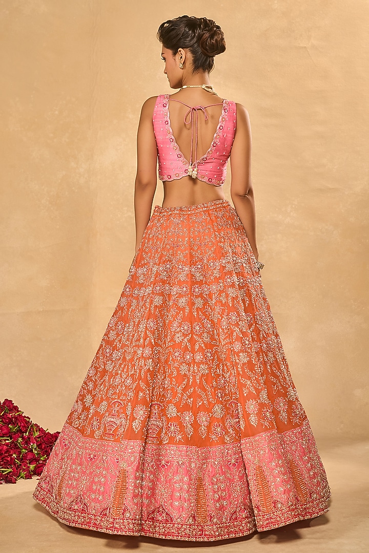 Orange Organza Zari Embroidered Bridal Lehenga Set by Chamee and Palak at Pernia's Pop Up Shop