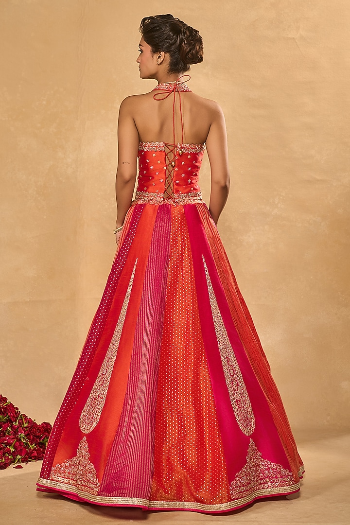 Orange & Pink Tissue Jamwar Kalidar Wedding Lehenga Set by Chamee and Palak at Pernia's Pop Up Shop