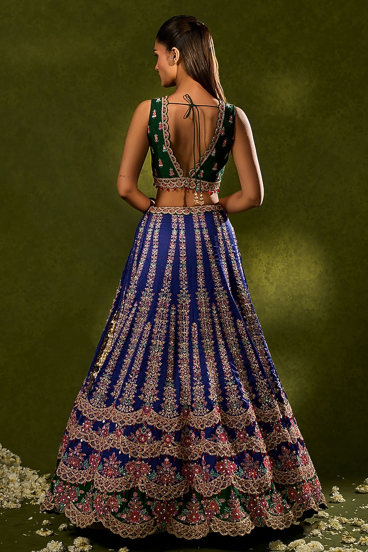 Blue & Green Soft Silk Kalidar Bridal Lehenga Set by Chamee and Palak at Pernia's Pop Up Shop