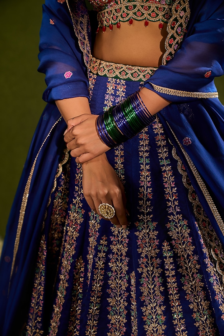 Blue & Green Soft Silk Kalidar Bridal Lehenga Set by Chamee and Palak at Pernia's Pop Up Shop