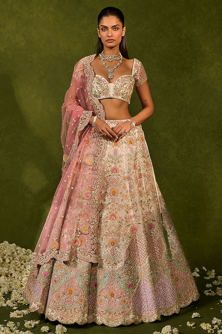 Multi-Colored Raw Silk Thread Embroidered Bridal Lehenga Set by Chamee and Palak at Pernia's Pop Up Shop