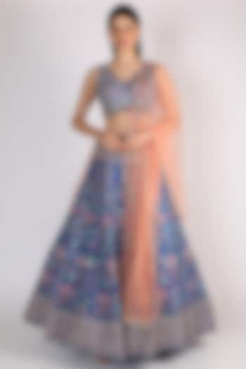 Cobalt Blue Embroidered Wedding Lehenga Set by Chamee and Palak at Pernia's Pop Up Shop