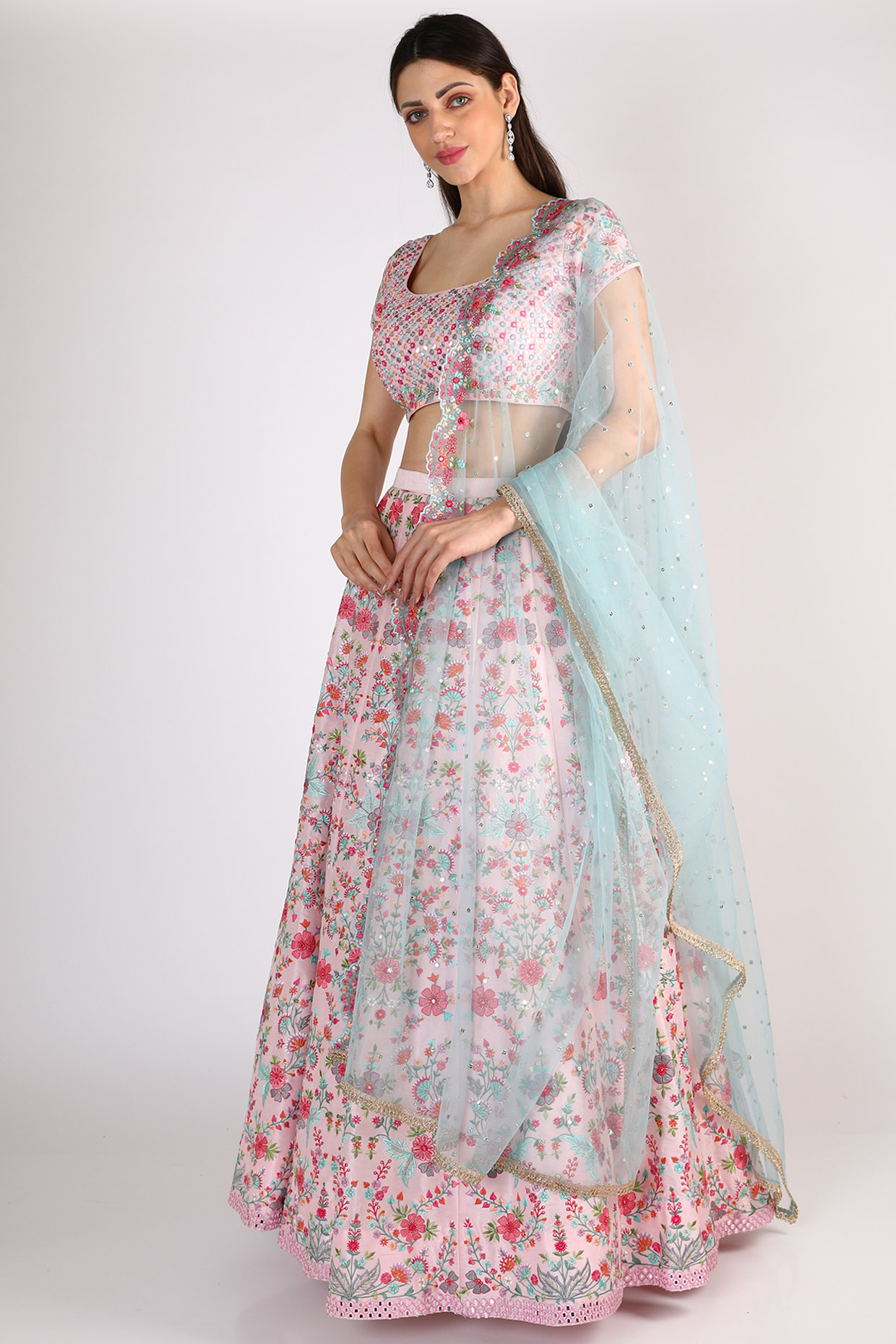 Blush Pink Embroidered Lehenga Set by Chamee and Palak