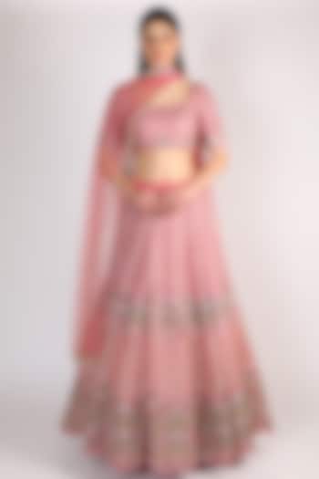 Mauve Floral Embroidered Lehenga Set by Chamee and Palak