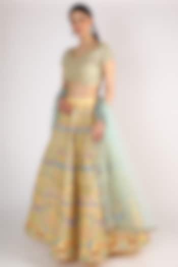 Yellow Embroidered Lehenga Set by Chamee and Palak