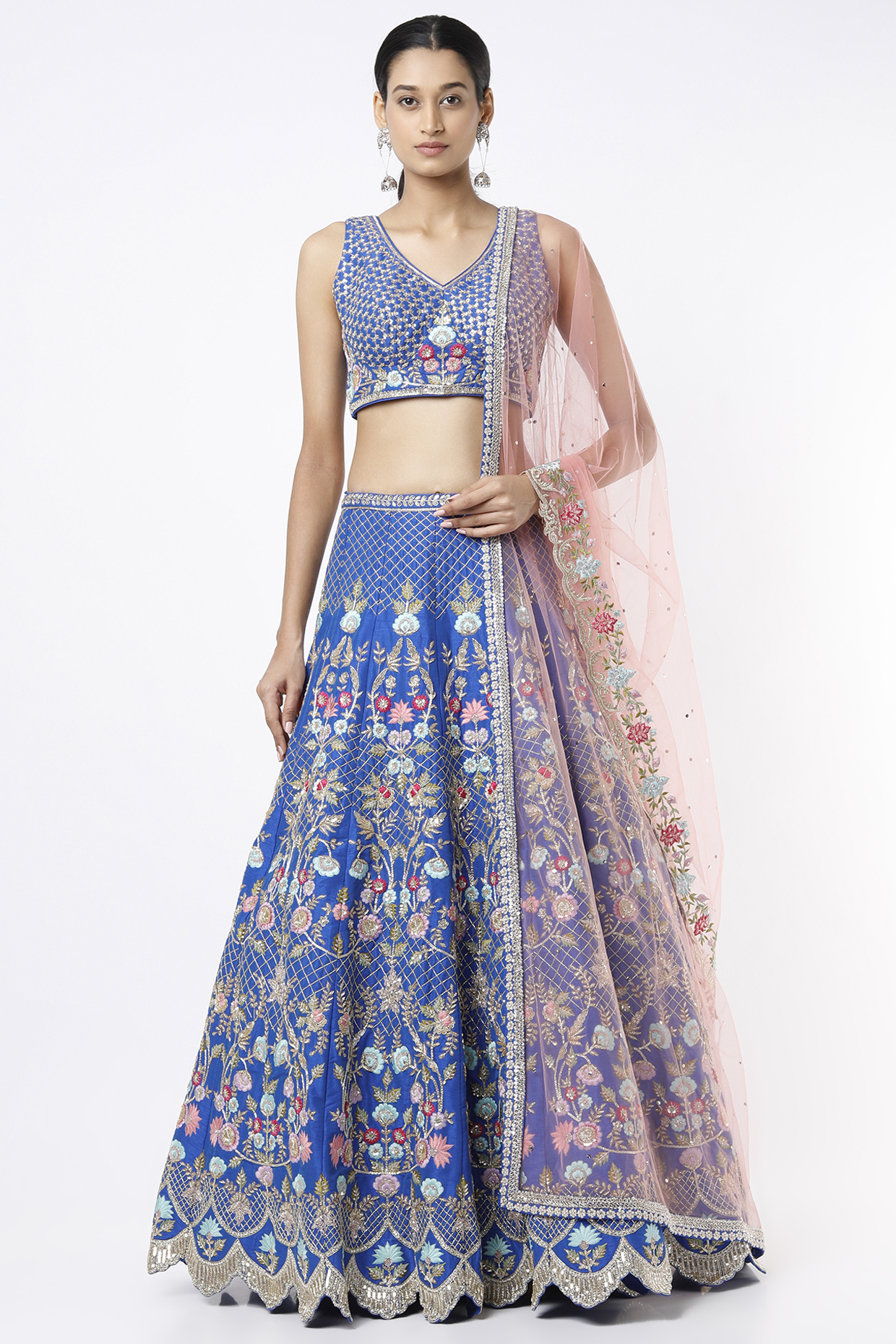 Cobalt Blue Hand Embroidered Bridal Lehenga Set by Chamee and Palak at Pernia's Pop Up Shop