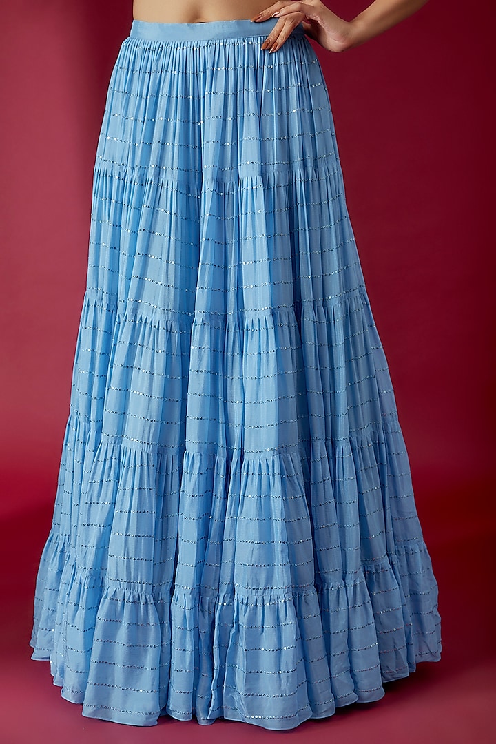 Blue Georgette Embroidered Wedding Lehenga Set by Chamee and Palak at Pernia's Pop Up Shop