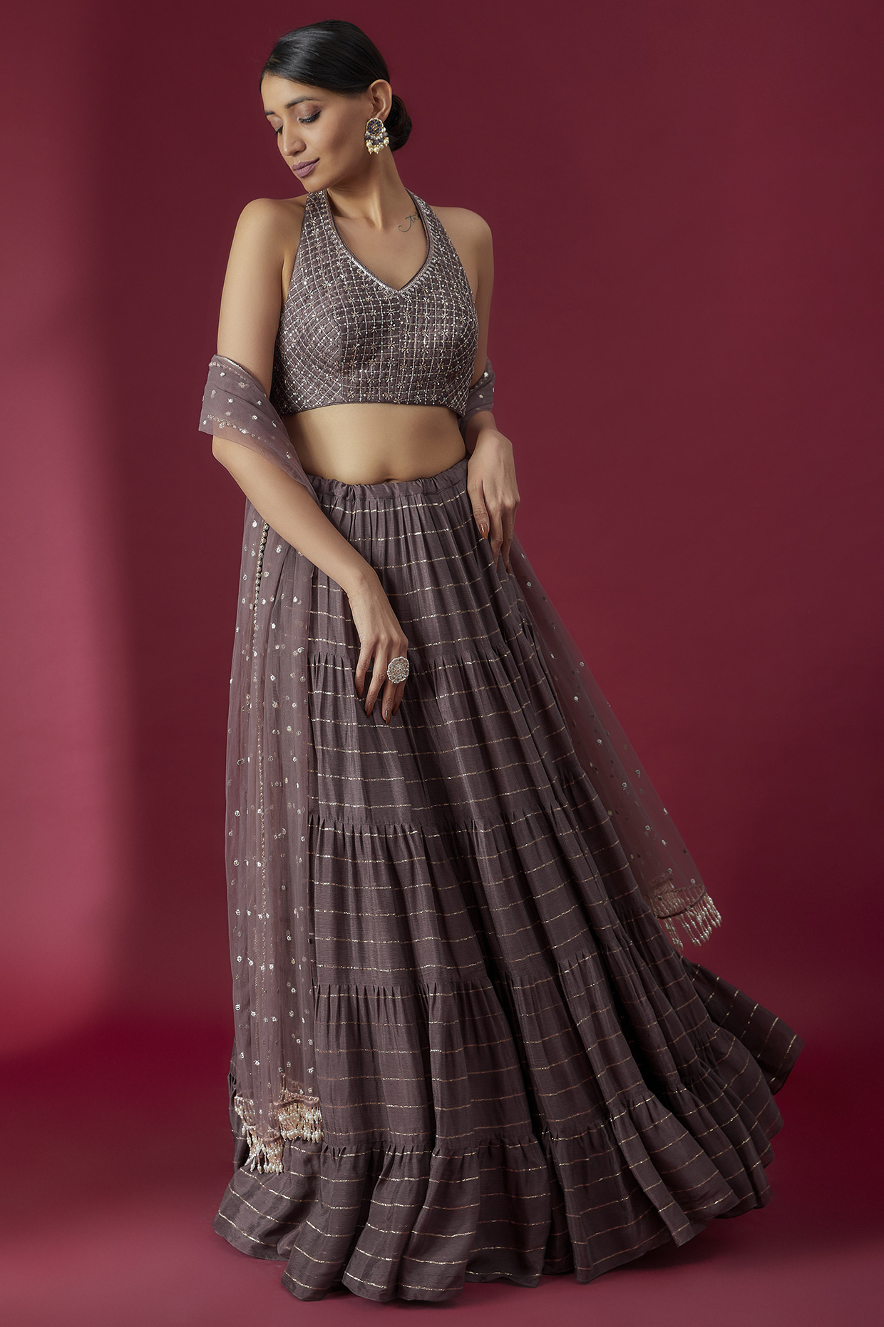 Purple Georgette Wedding Lehenga Set by Chamee and Palak at Pernia's Pop Up Shop