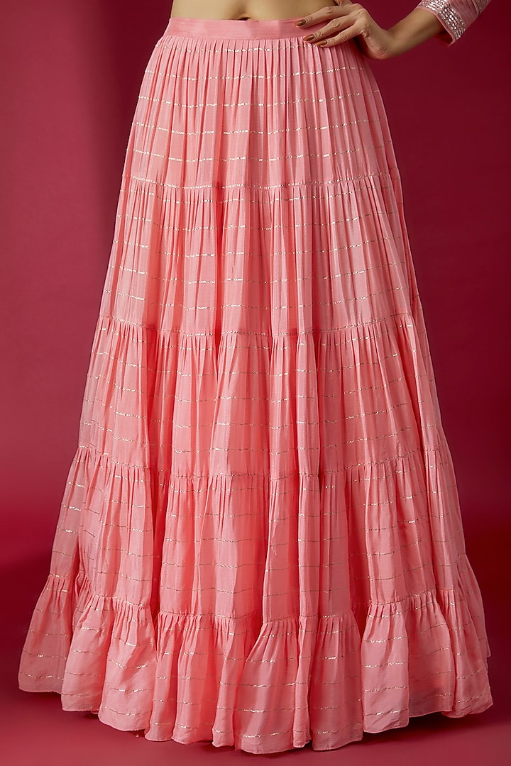 Peach Georgette Embroidered Wedding Lehenga Set by Chamee and Palak at Pernia's Pop Up Shop