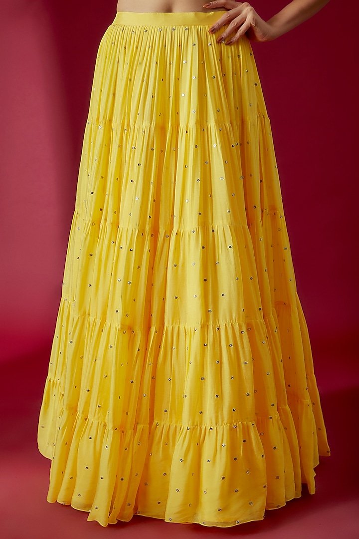 Yellow Georgette Hand Embroidered Wedding Lehenga Set by Chamee and Palak at Pernia's Pop Up Shop