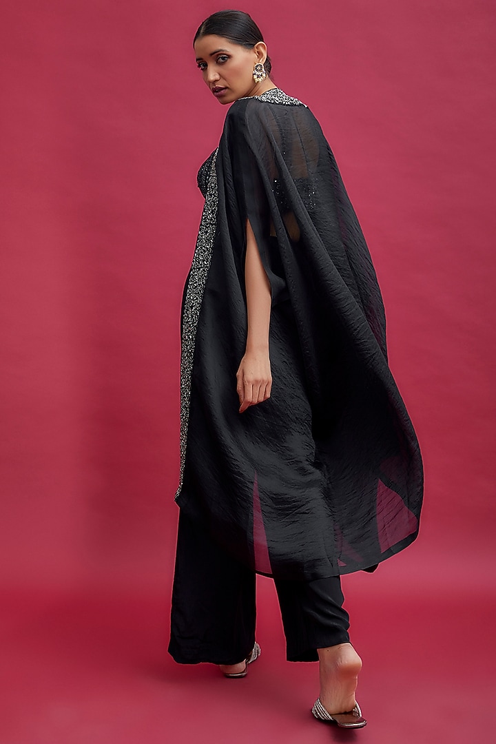 Black Organza Embroidered Cape Set by Chamee and Palak at Pernia's Pop Up Shop