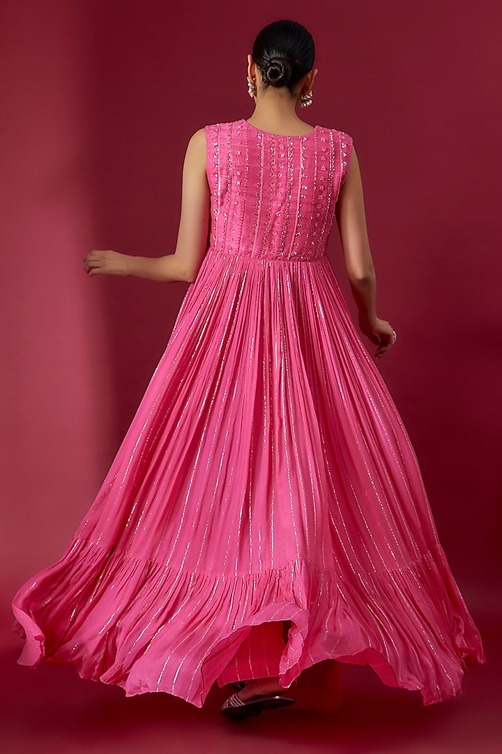 Pink Georgette Embroidered Jacket Set by Chamee and Palak at Pernia's Pop Up Shop