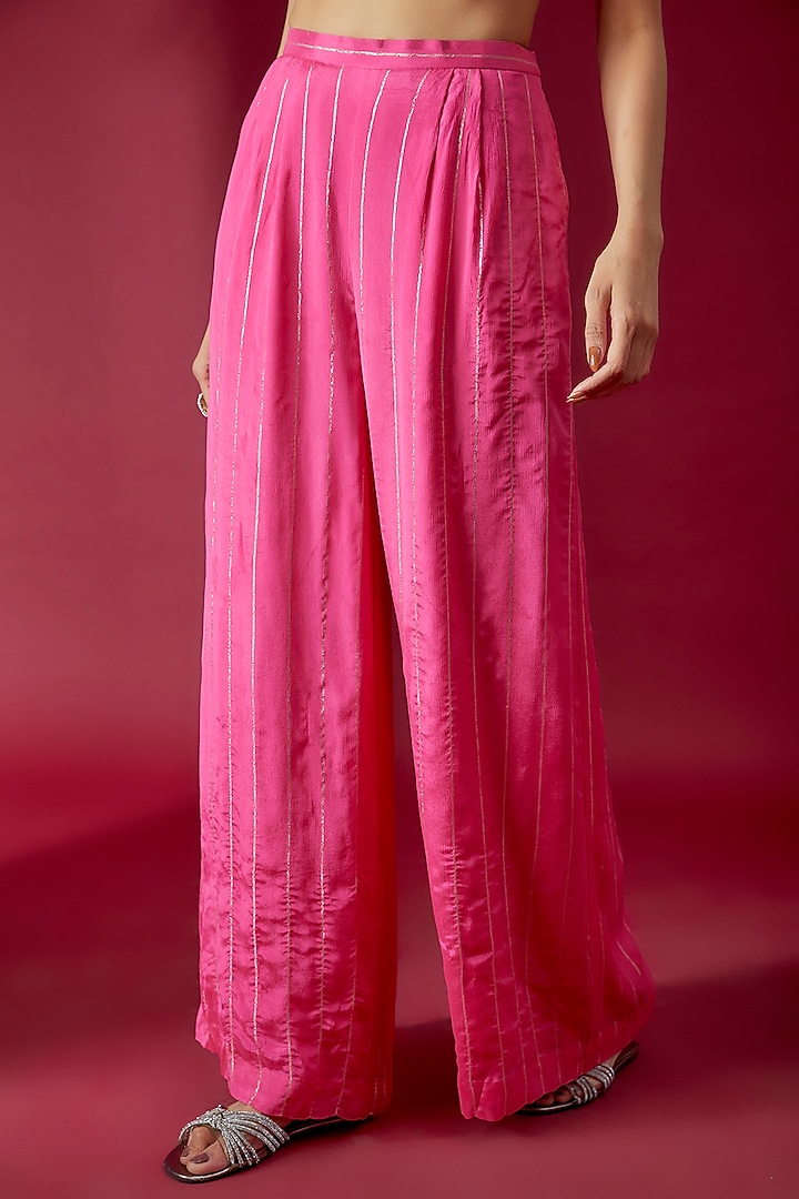 Pink Georgette Embroidered Jacket Set by Chamee and Palak at Pernia's Pop Up Shop