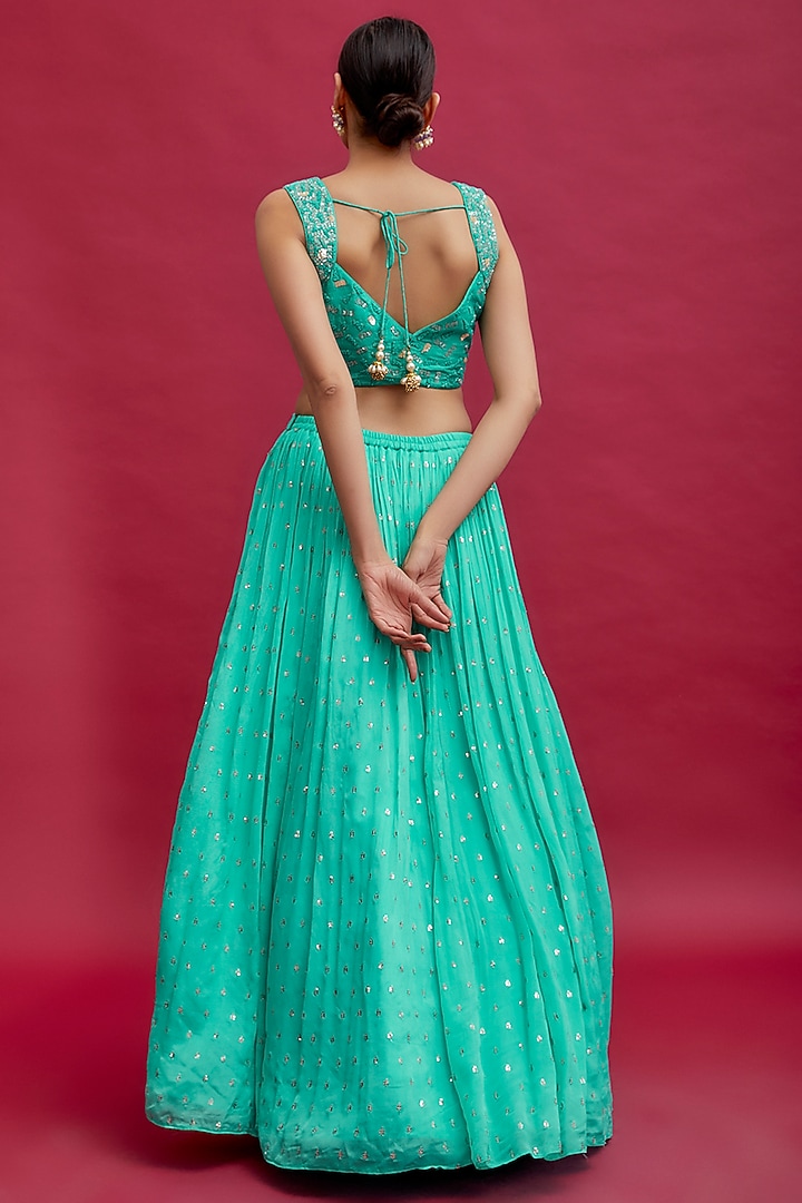 Blue Georgette Ruched Wedding Lehenga Set by Chamee and Palak at Pernia's Pop Up Shop