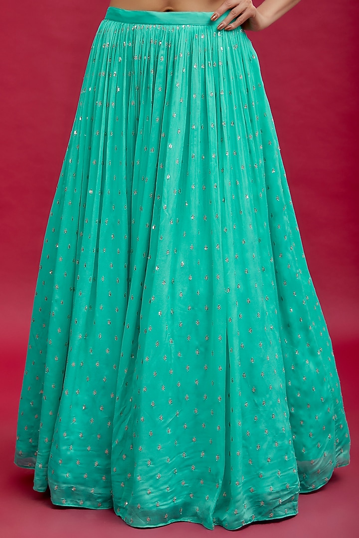 Blue Georgette Ruched Wedding Lehenga Set by Chamee and Palak at Pernia's Pop Up Shop