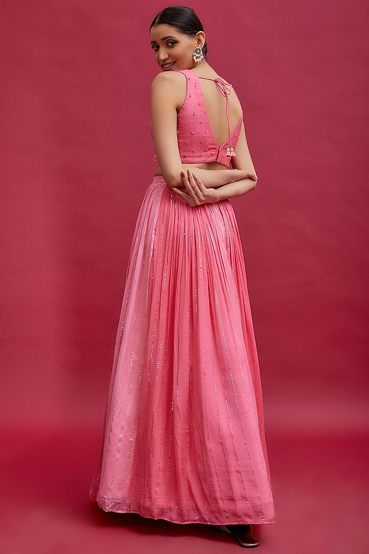 Pink Georgette Ruched Wedding Lehenga Set by Chamee and Palak at Pernia's Pop Up Shop