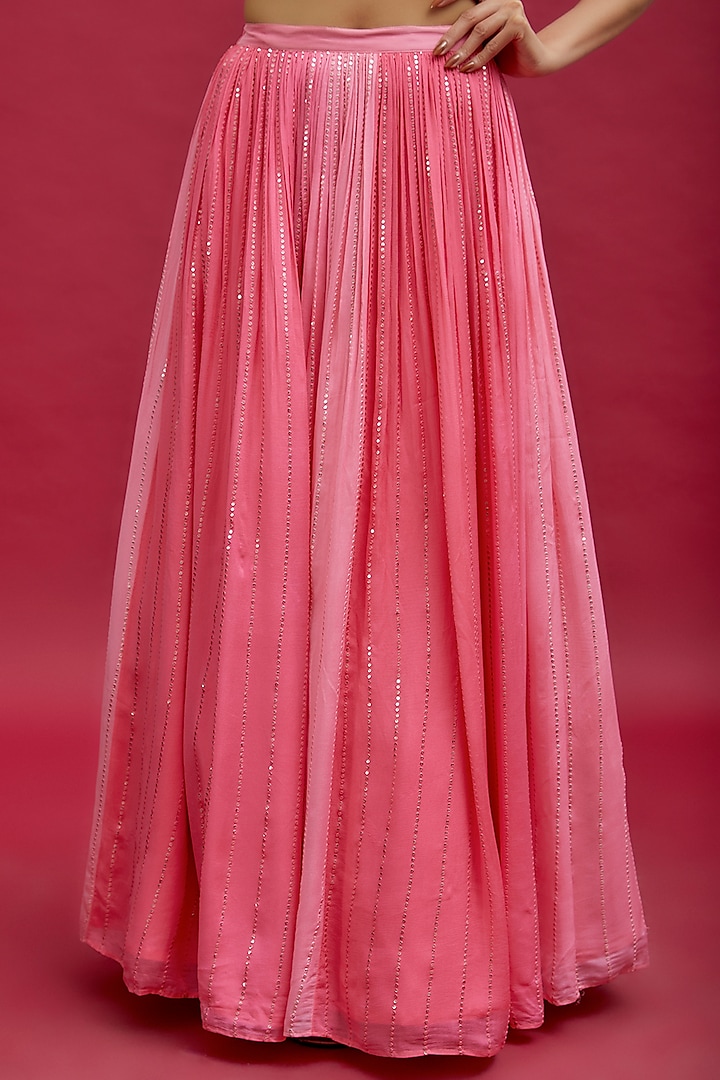 Pink Georgette Ruched Wedding Lehenga Set by Chamee and Palak at Pernia's Pop Up Shop