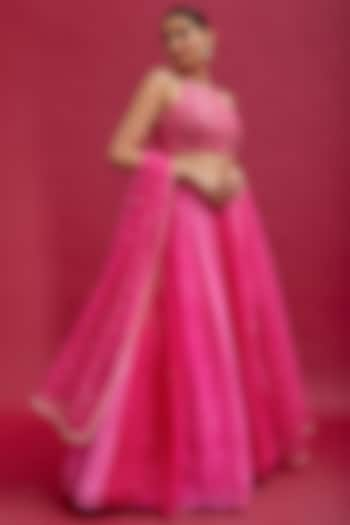 Pink Georgette Wedding Lehenga Set by Chamee and Palak at Pernia's Pop Up Shop