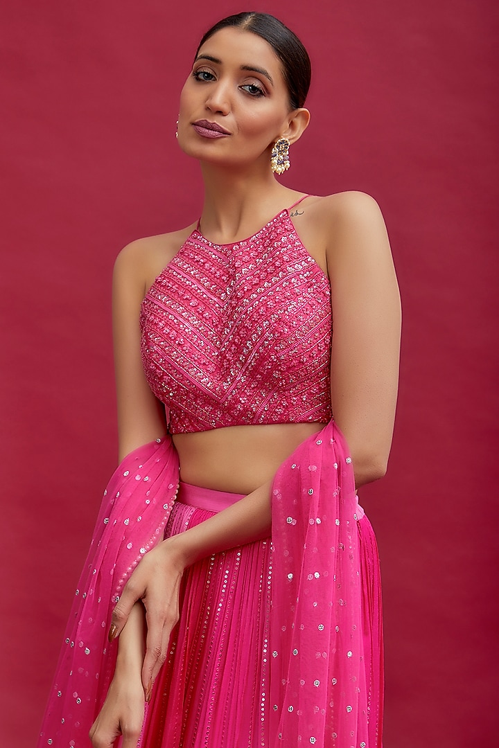 Pink Georgette Wedding Lehenga Set by Chamee and Palak at Pernia's Pop Up Shop