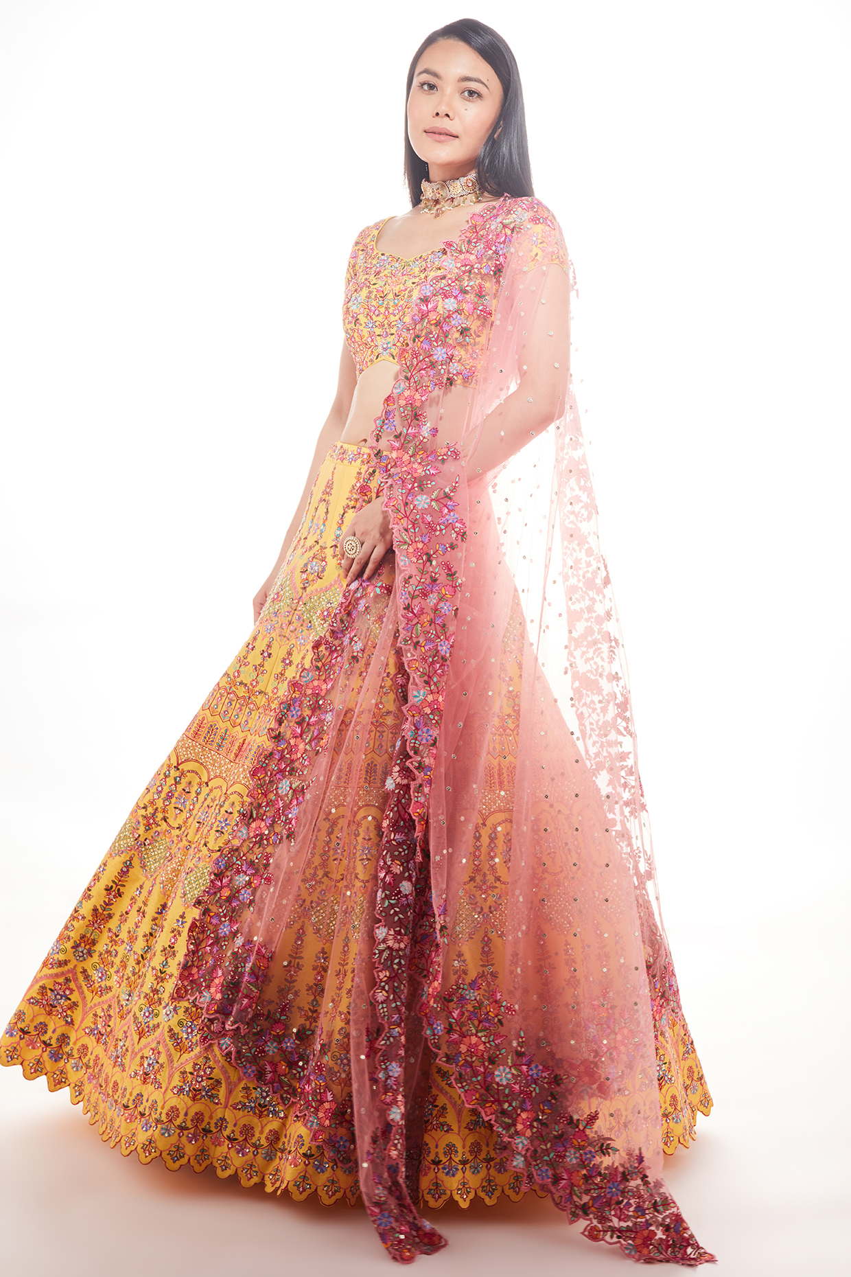 Citrus Yellow Embroidered Bridal Lehenga Set by Chamee and Palak at Pernia's Pop Up Shop