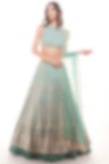 Sage Green Embroidered Lehenga Set by Chamee and Palak