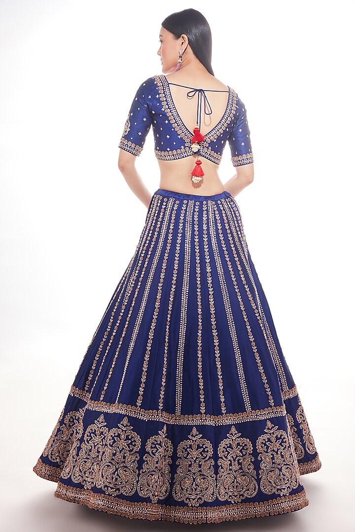 Navy Blue Embroidered Wedding Lehenga Set by Chamee and Palak at Pernia's Pop Up Shop