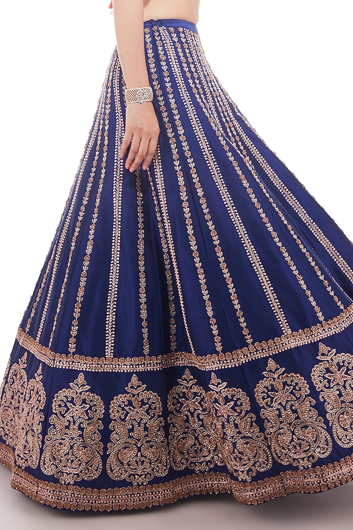 Navy Blue Embroidered Wedding Lehenga Set by Chamee and Palak at Pernia's Pop Up Shop