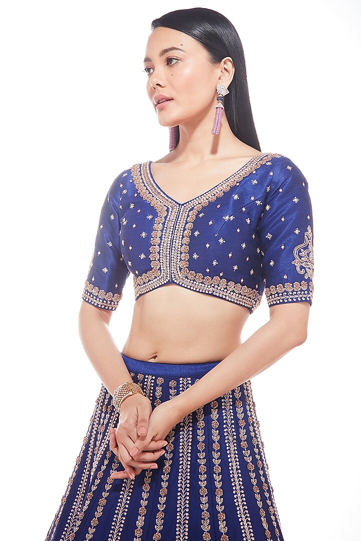 Navy Blue Embroidered Wedding Lehenga Set by Chamee and Palak at Pernia's Pop Up Shop